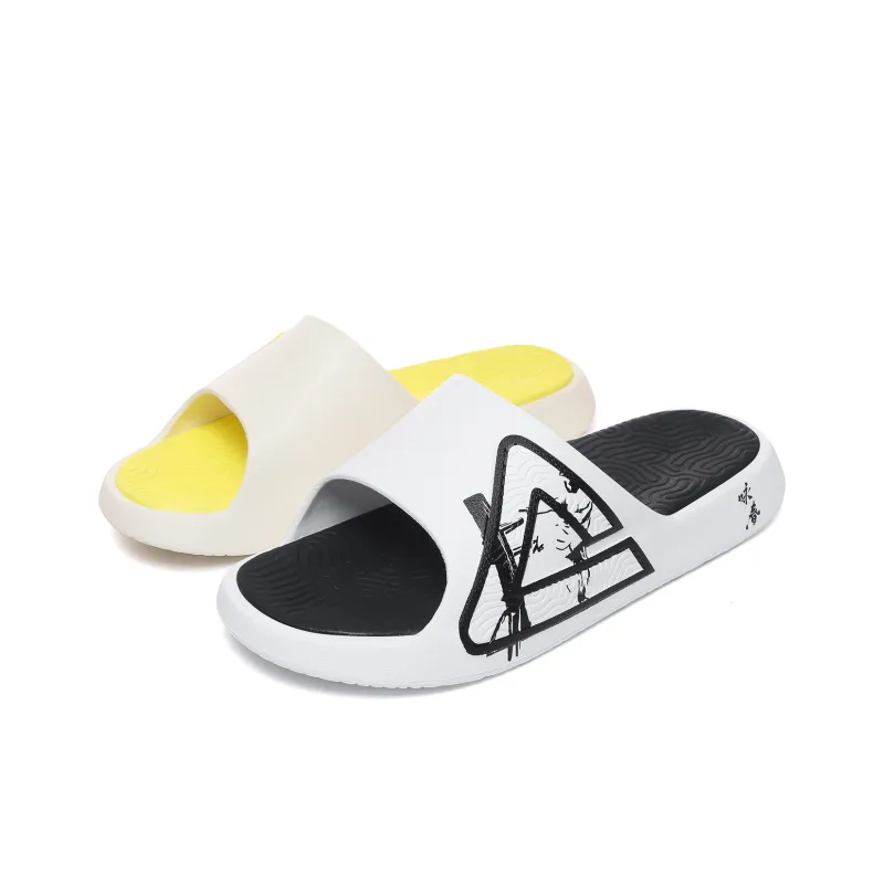PEAK Attitude 7.0 Quiet Slip Resistant Cushioning Slide Slippers Men's Black Yellow Mismatched-0