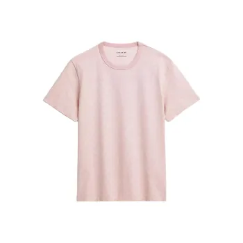 COACH Solid Color Full Body Signature Crew Neck Cotton Short Sleeved Shirt T Shirt Women's Pink
