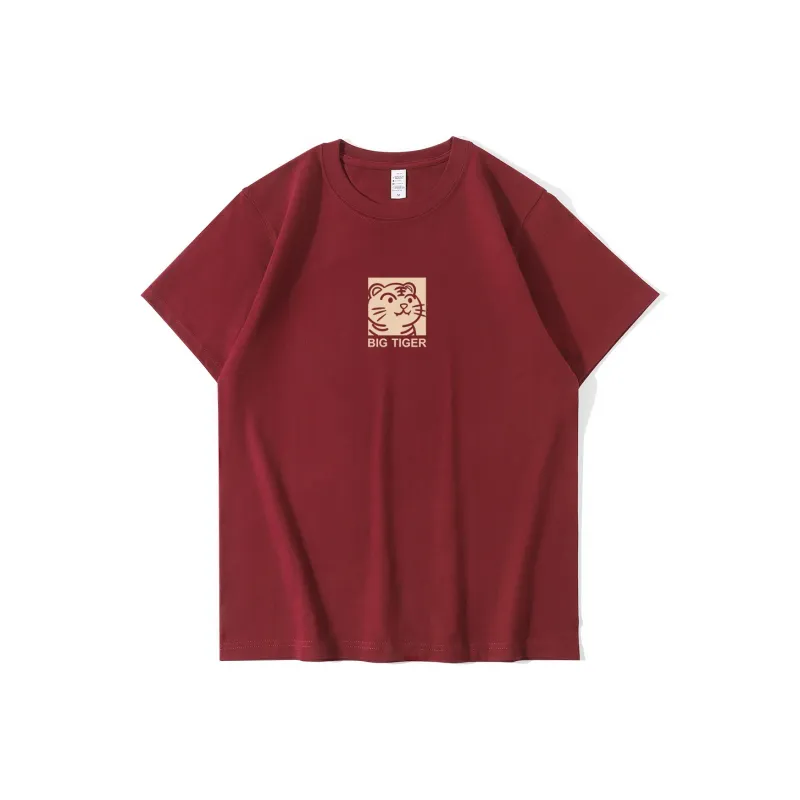 ZHONGBANGJICHU Drop Shoulder Sleeve T Shirt Unisex Burgundy-0
