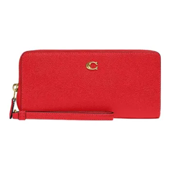 COACH Continental Wallet Cross-Stitch Leather Card Holder Wallet Women's Red