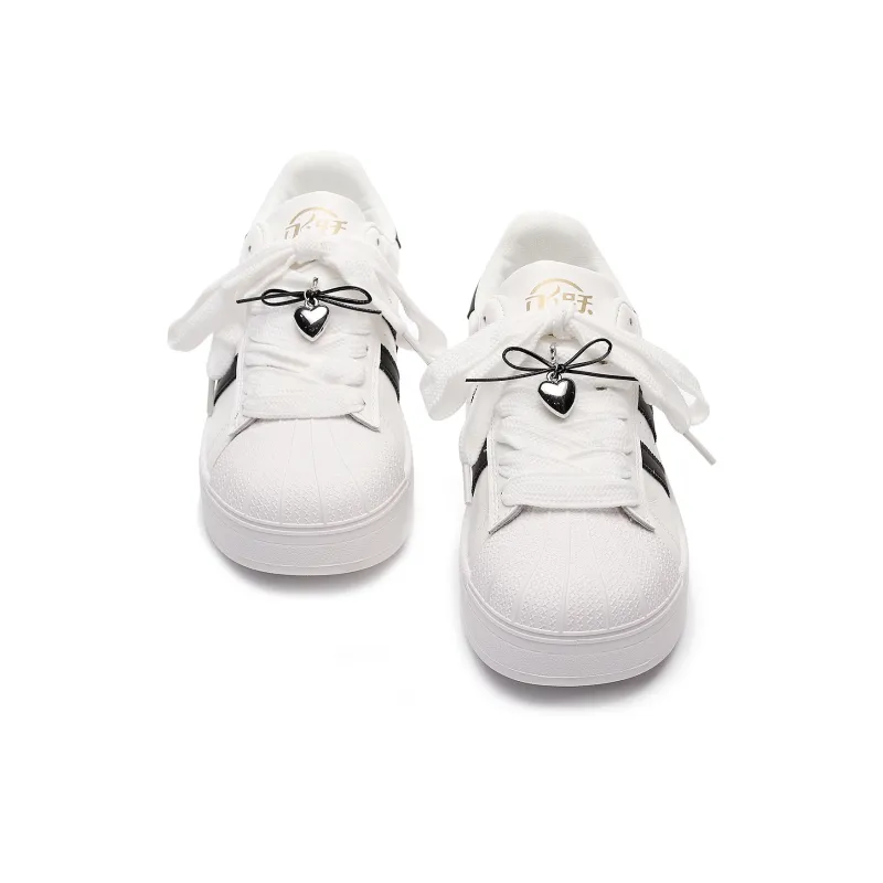 Feiyue Girly Heart Series Abrasion Resistant Lightweight Height Increasing Low Top Skateboard Shoes Women's White-2