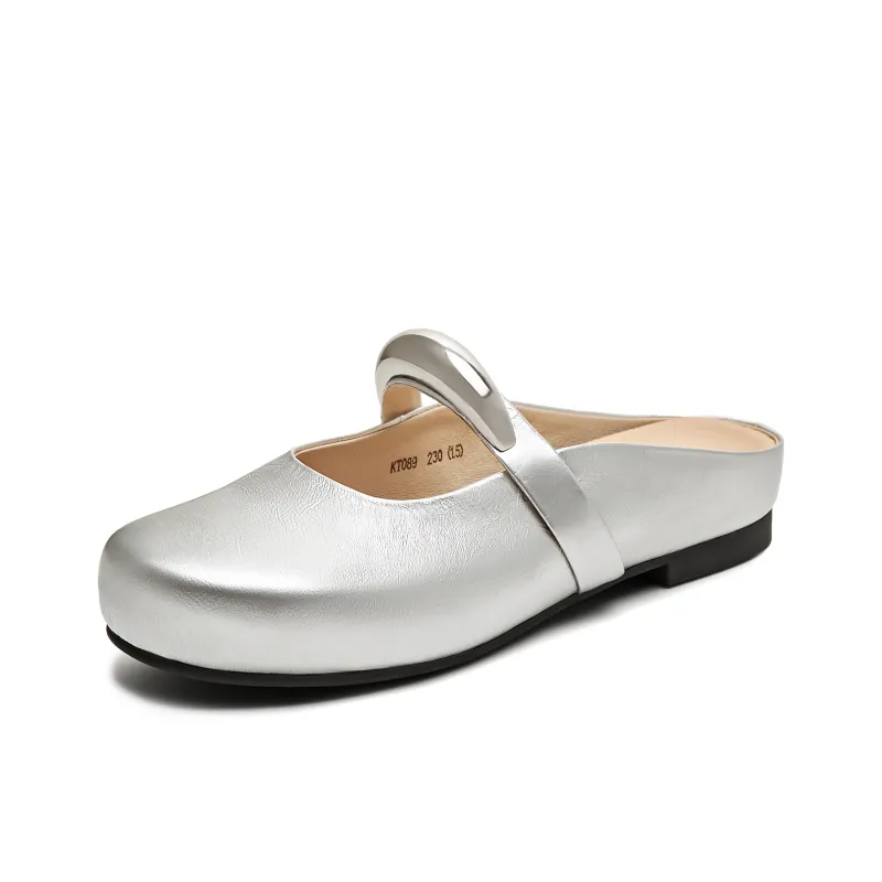 Teenmix Rubber Sole Quiet Abrasion Resistant Slip Resistant Closed Toe Slippers Women's Silver-1