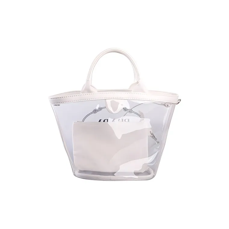 PRADA PVC Canvas Handbag, Shoulder Bag Women's White-2