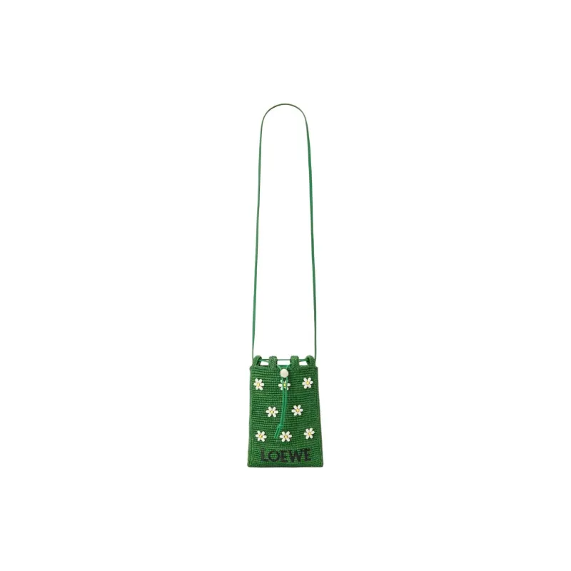 LOEWE Raffia Crossbody Bag Women's Tropical Green & White-2