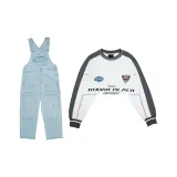 White Sweatshirt+Light Blue Overalls Set