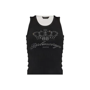 Balenciaga Logo Rhinestone Embellished Tank Top