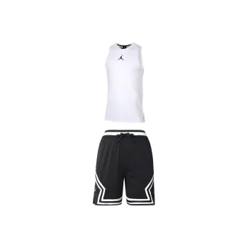 JORDAN Sport Dri FIT Casual Sportswear Men Clothing Set White Tank Top+Black Shorts