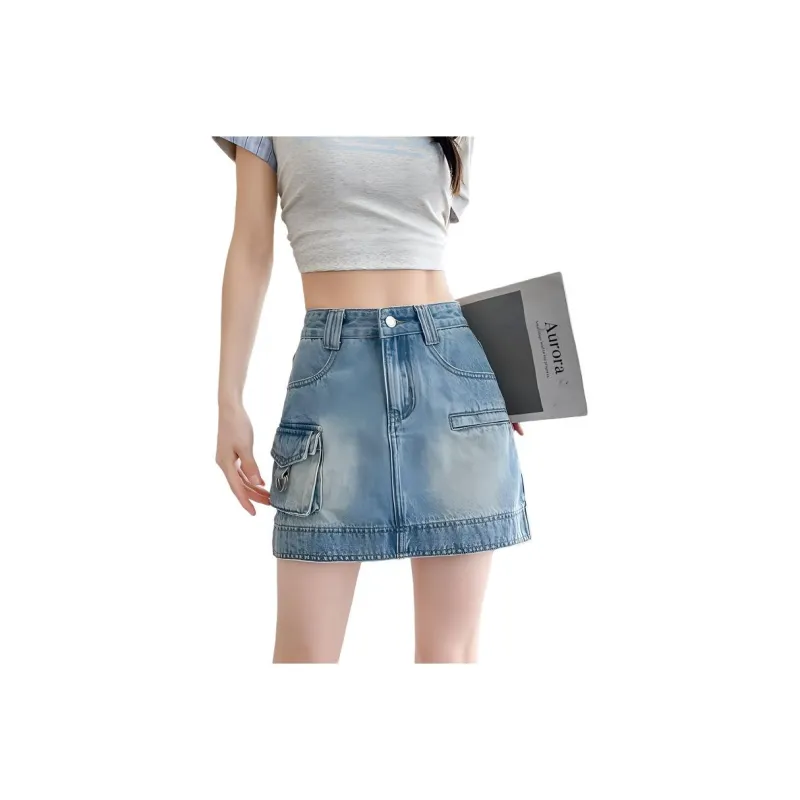 Flowers In Water Denim Short Skirts Women's Blue-2