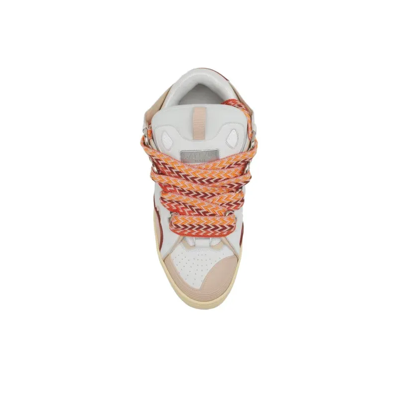 Lanvin Curb Low Top Skateboard Shoes Unisex White Peach Color-4
