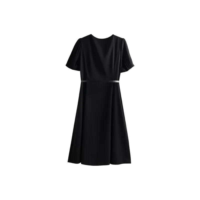 She Enjoys Short Sleeved Dress Women's Black-1