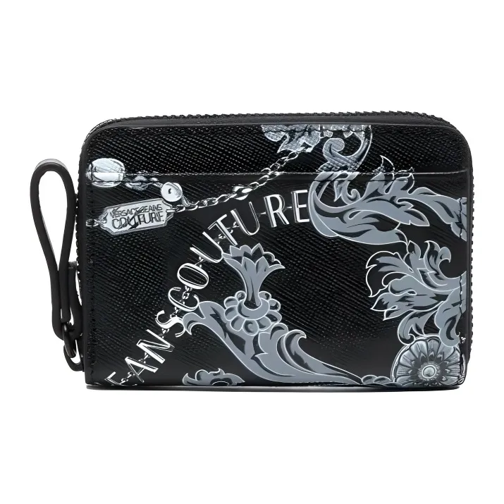 VERSACE JEANS COUTURE Calfskin Wallet Men's Black/Gray-0