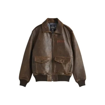 AVIREX Leather Jacket Men's Brown