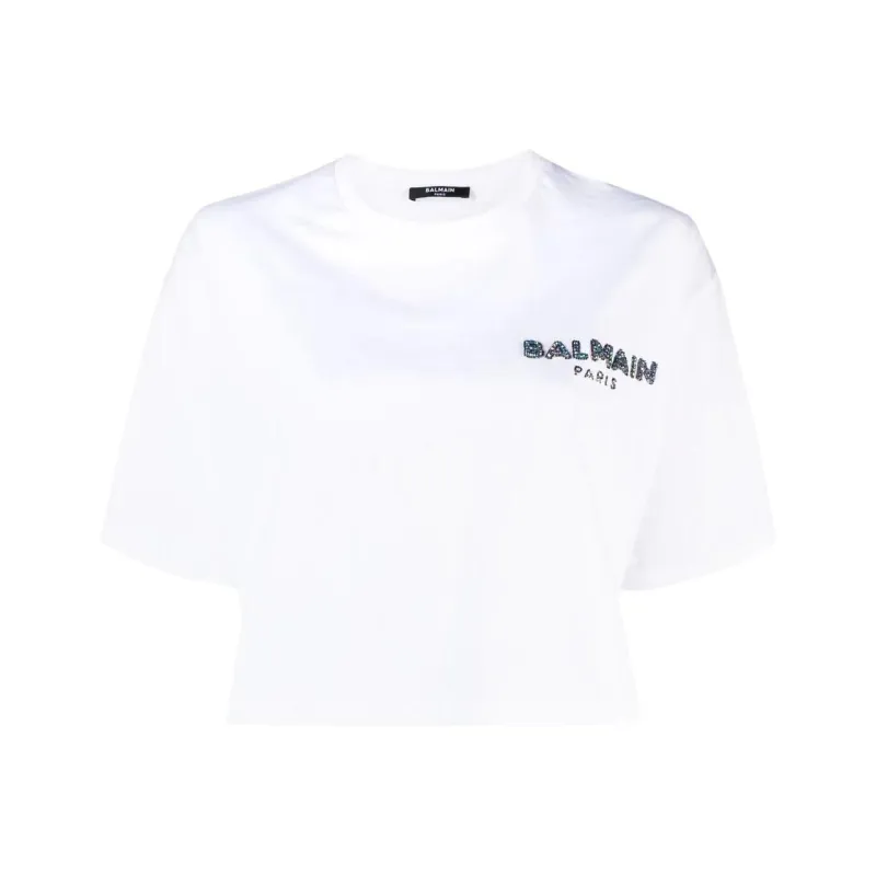 BALMAIN Logo Printed Cropped T Shirt-0
