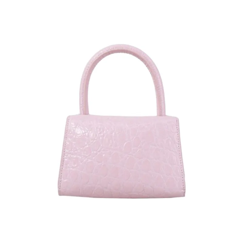 By Far Mini Croco Cow Leather Flap Bag, Shoulder Bag, Crossbody Bag, Handbag Trumpets Women's Pink-2