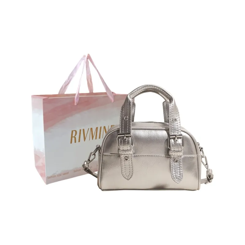 RIVMIND PU One Shoulder Handbag Women's Ecru/Pink/Light Blue/Red/Silver/Black-24