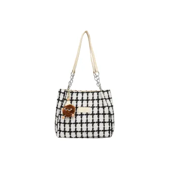 Yalu Woolen Shoulder Bag Unisex White Plaid/Black Plaid