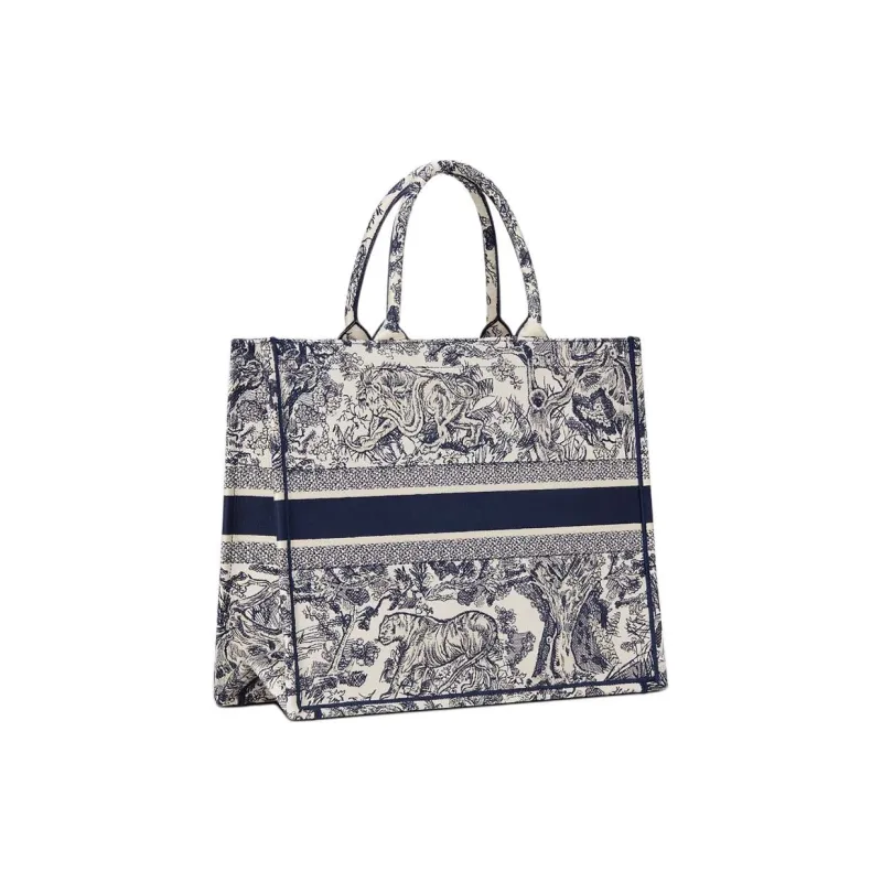 DIOR BookTote Cotton Tote Bag, Shopping Bag, Handbag Tubas Women's Beige & Blue-2
