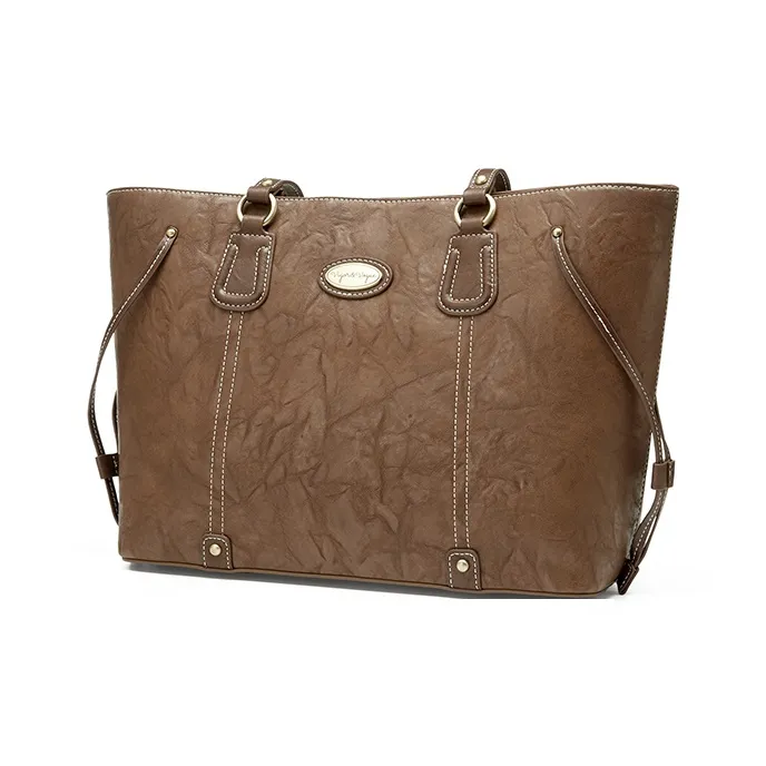 JOSINY Synthetic Leather Tote Bag, Shopping Bag, Shoulder Bag Women's Ecru/Brown-5