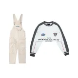 White Sweatshirt Apricot Overalls Set