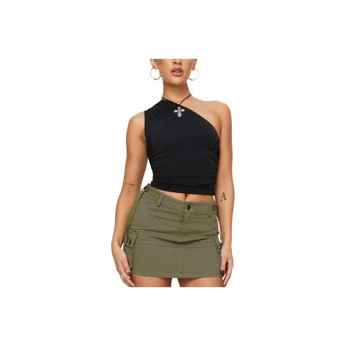 PRINCESS POLLY ANNEM ONE SHOULDER TOP Tank Tops Women's BLACK/Black