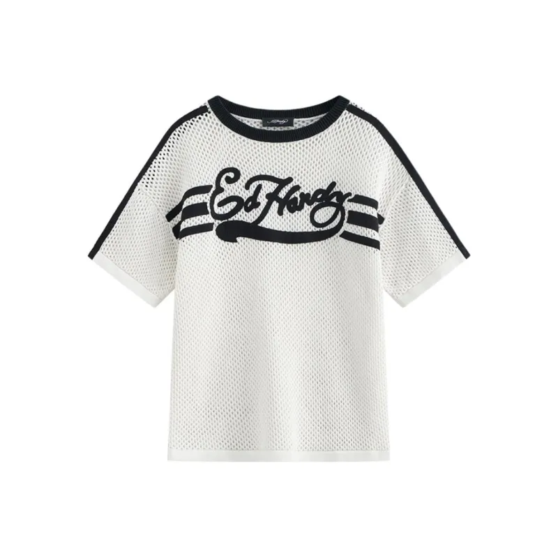 Ed Hardy Drop Shoulder Sleeve T Shirt Women's Ivory White-0