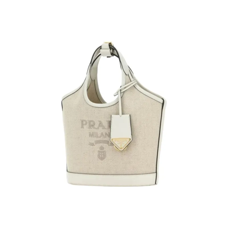 PRADA Linen Tote Bag, Shopping Bag, Handbag Mini Women's White-1