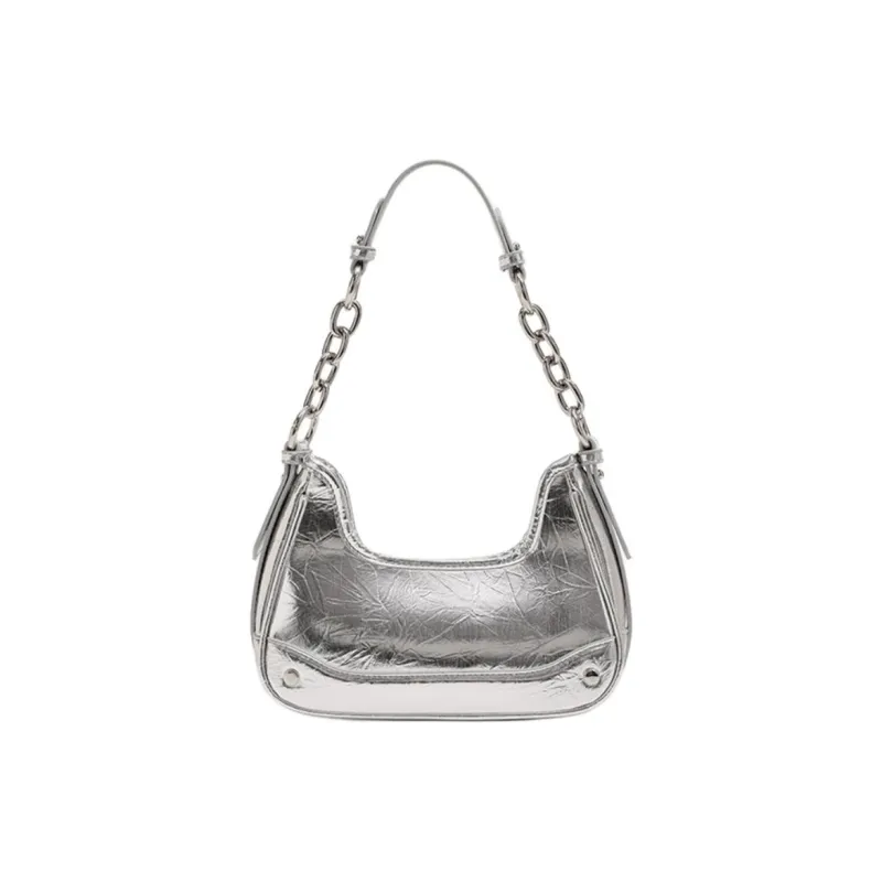 Worm's Home PU Underarm Shoulder Bag Women's Black/Silver-4