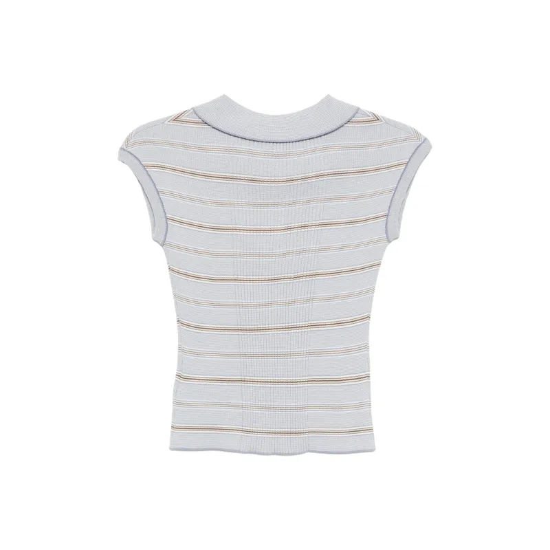 LOW CLASSIC Striped Pique Cap Sleeve Knitted Top-1