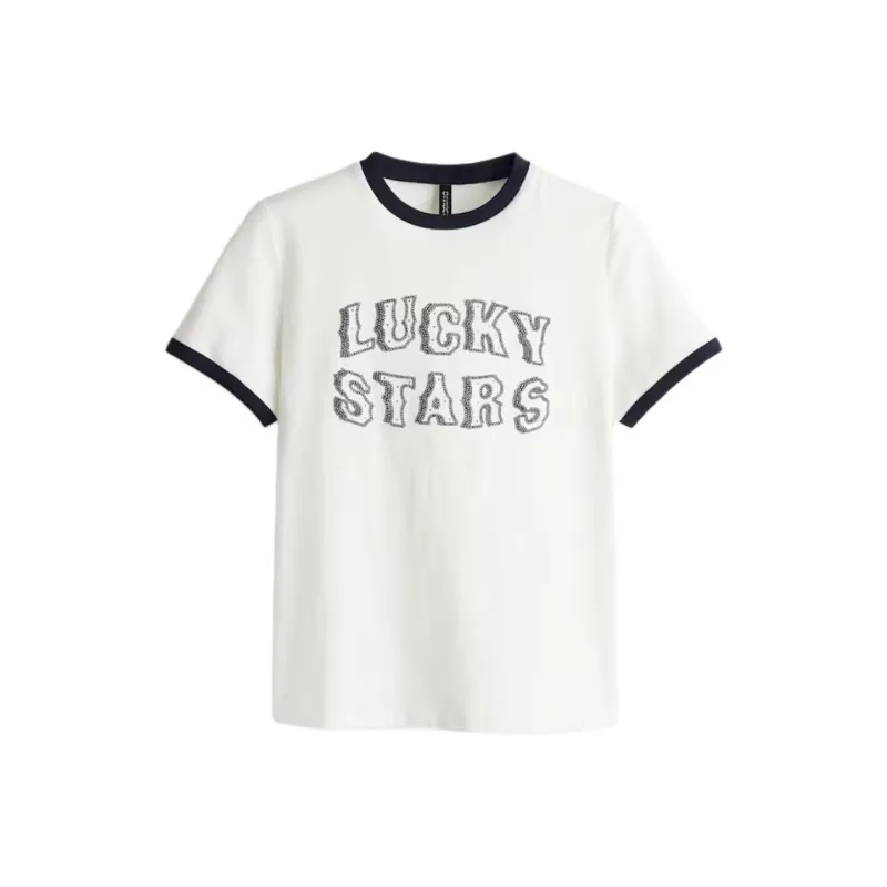 H&M T Shirt Women's Cream/Lucky Star-0