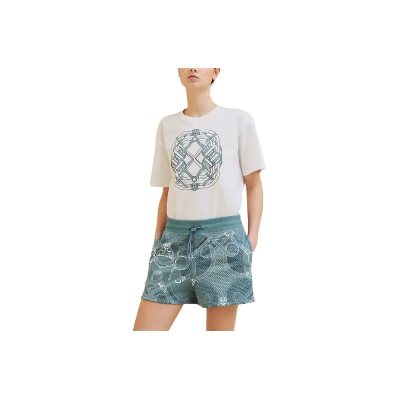 HERMES Patterned Print Crew Neck Pullover Short Sleeved T Shirt Women's White-0