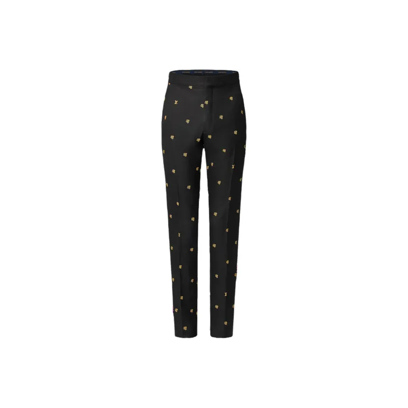 LOUIS VUITTON Embroidered Wool Blend Evening Cigarette Pants-0