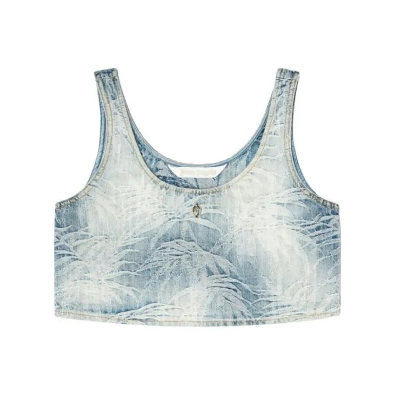 PALM ANGELS Palm Printed Cropped Denim Top-0