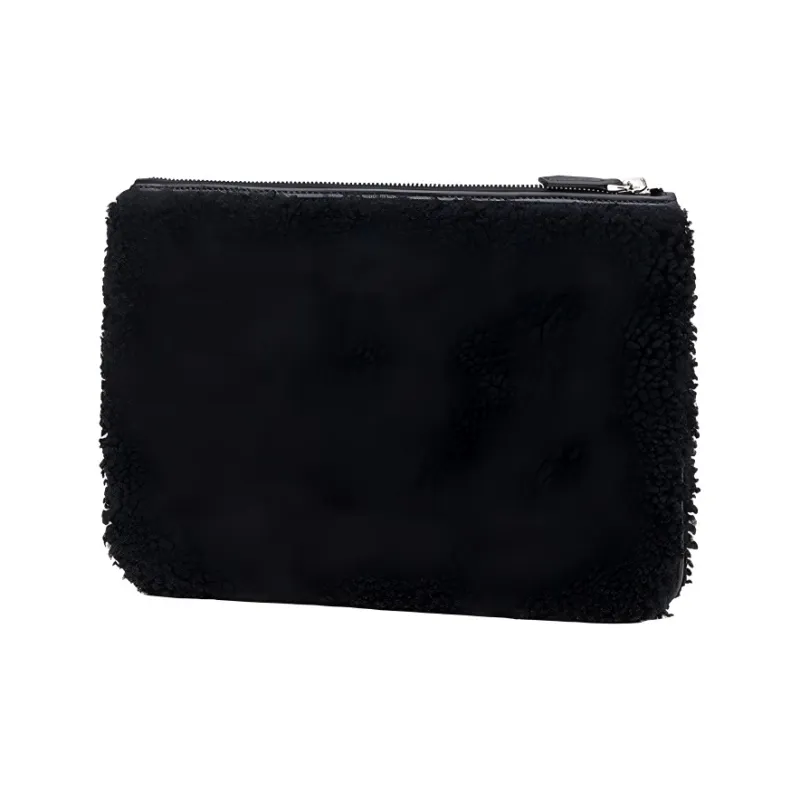 FENDI Sheepskin Clutch Men's Black White-1