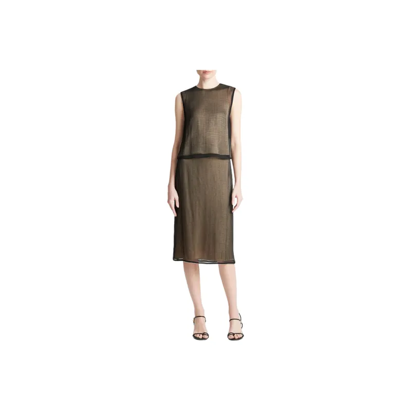VINCE Beaded-trim Semi-sheer Tank Top-0