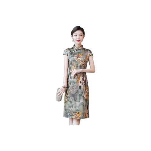 Yi Mengyuan Silk Short Sleeved Dress Women's Mixed Color