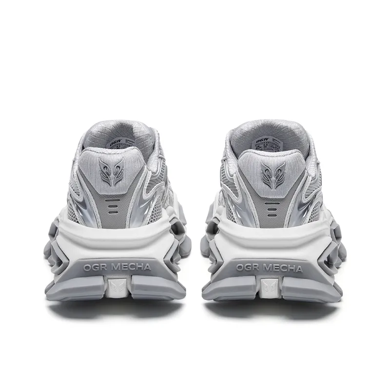 OGR Cushioning, Slip Resistant, Abrasion Resistant, Height Increasing Low Top Chunky Sneakers Unisex White Silver-4