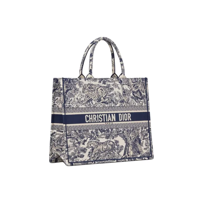 DIOR BookTote Cotton Tote Bag, Shopping Bag, Handbag Tubas Women's Beige & Blue-1