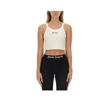 PALM ANGELS Logo Embroidered Cropped Top