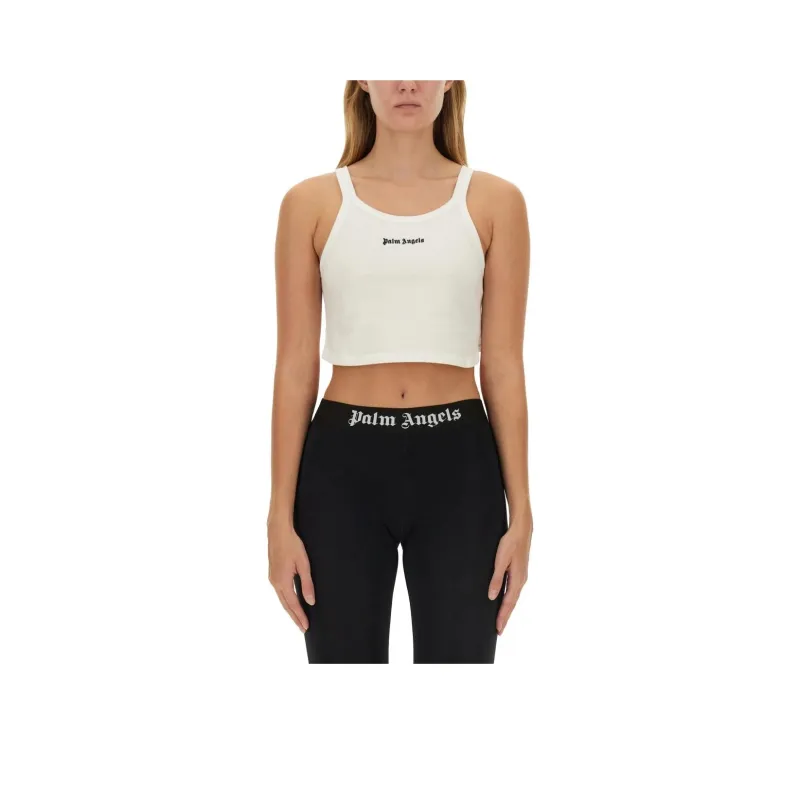 PALM ANGELS Logo Embroidered Cropped Top-0
