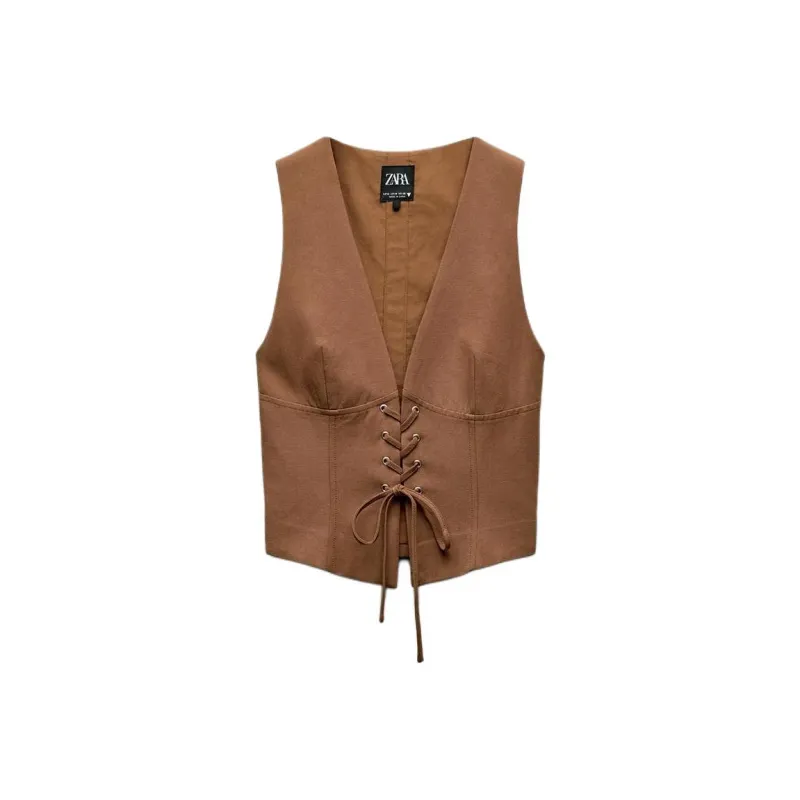 ZARA Tank Tops Women's Brown-0