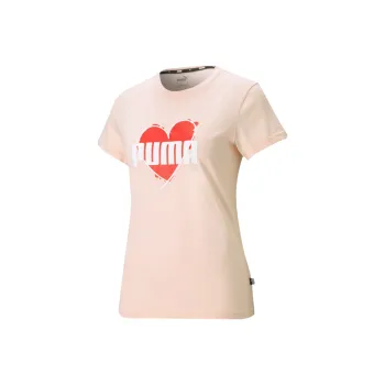 PUMA Heart Tee Love Printing T Shirts Women's Pink