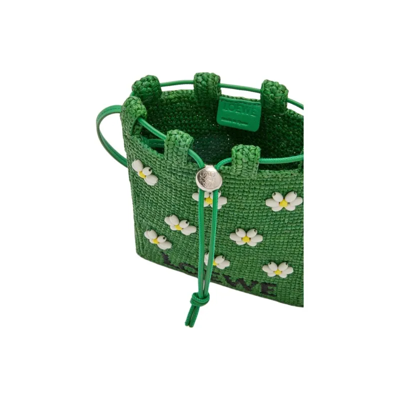 LOEWE Raffia Crossbody Bag Women's Tropical Green & White-4