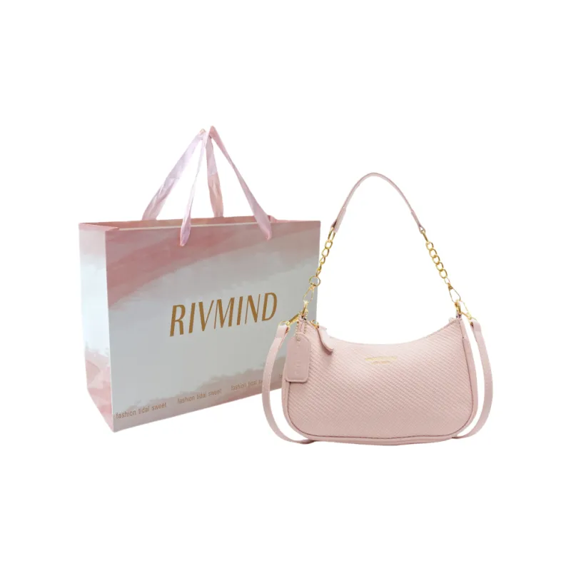 RIVMIND PU Shoulder Bag Women's Ecru/Black/Khaki/Pink-19