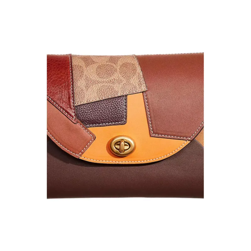 COACH Pouch Leather Wallets Clutches Small Size Women's Orange & Multicolor-2