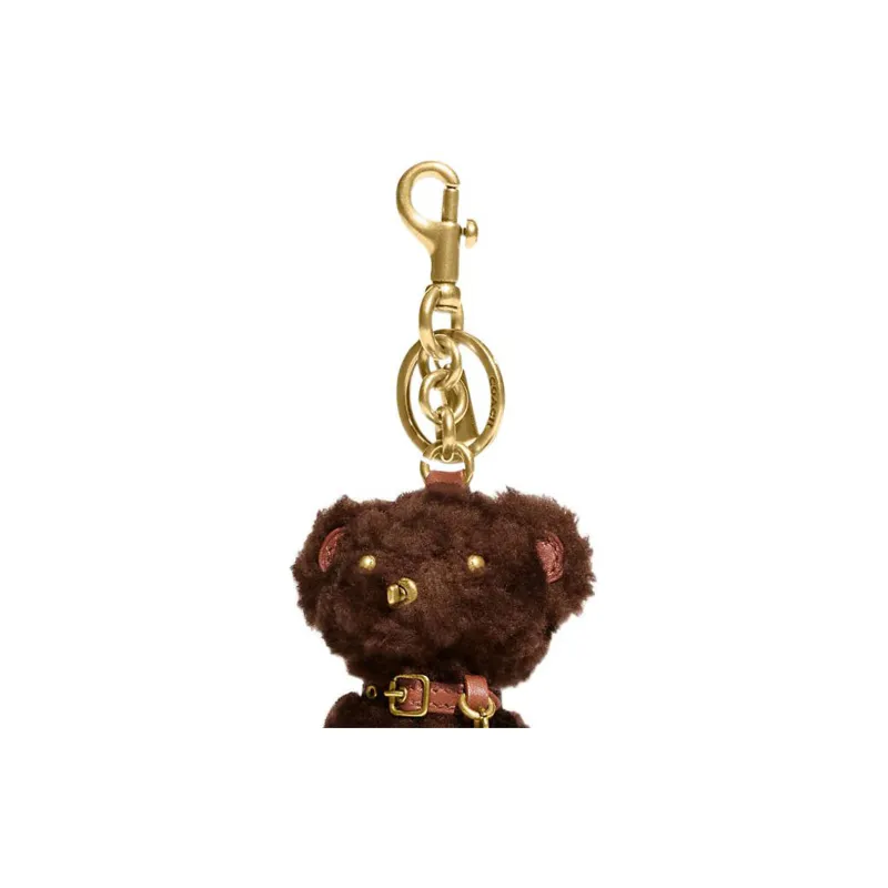 COACH Shearling With Glove Tanned Leather Keychain Bag Charm Bag Accessory Women's Dark Brown-2