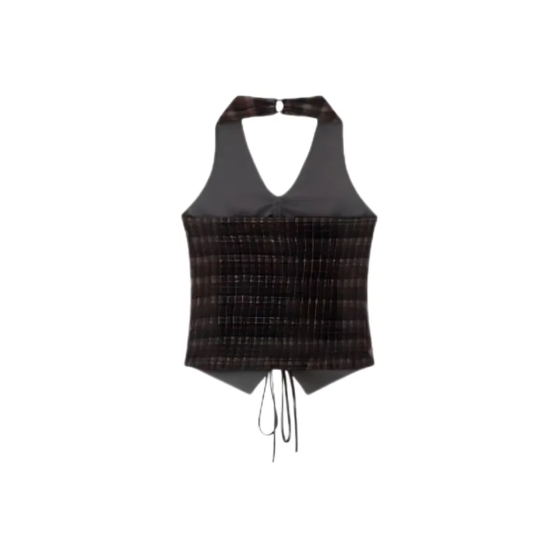 ABBY GODDESS Camisole Women's Black White Red Plaid-1