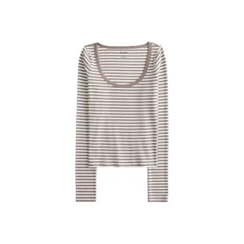 Hollister T Shirt Women's Gray White Stripes