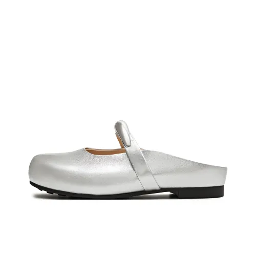 Teenmix Rubber Sole Quiet Abrasion Resistant Slip Resistant Closed Toe Slippers Women's Silver