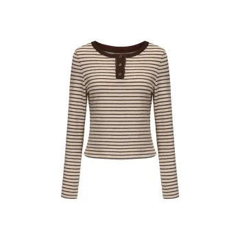 CHIWAWAMEME T Shirt Women's Coffee Stripes