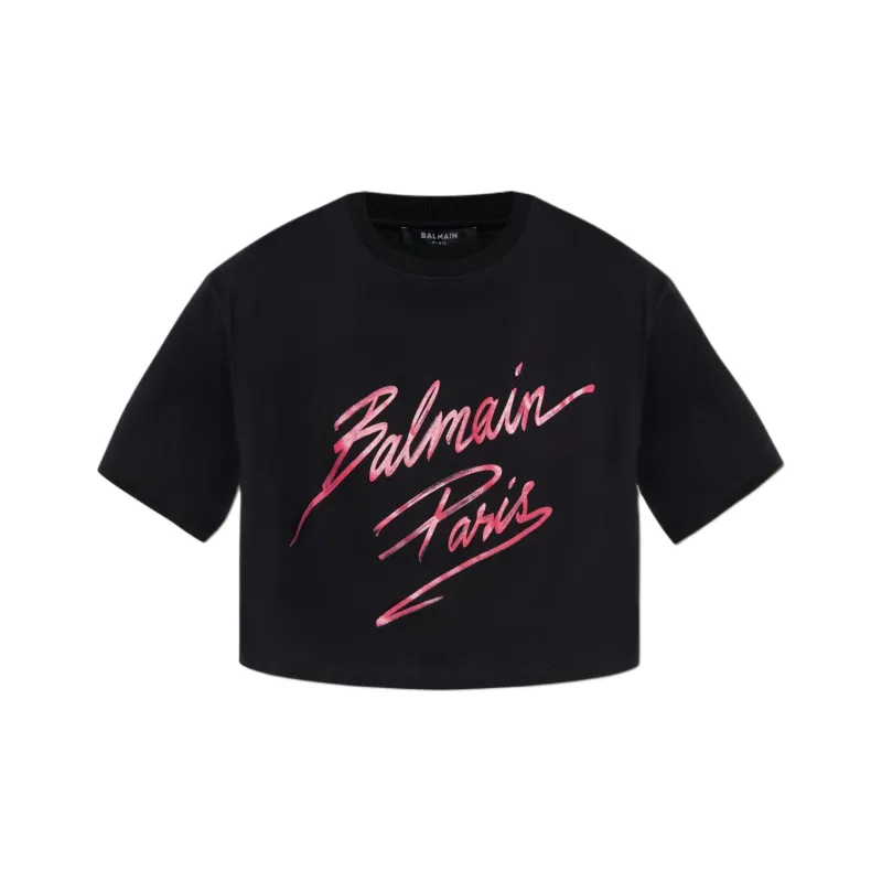 BALMAIN Flocked logo T shirt-0